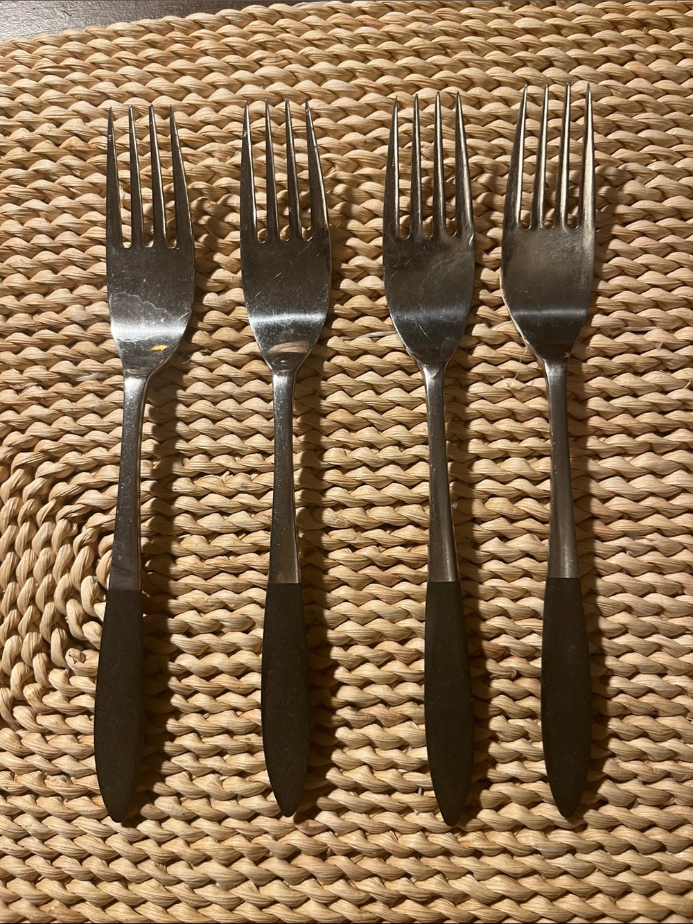 MCM Epic Forged Stainless Small Large Forks with Black Handles - Set of 4 Vtg